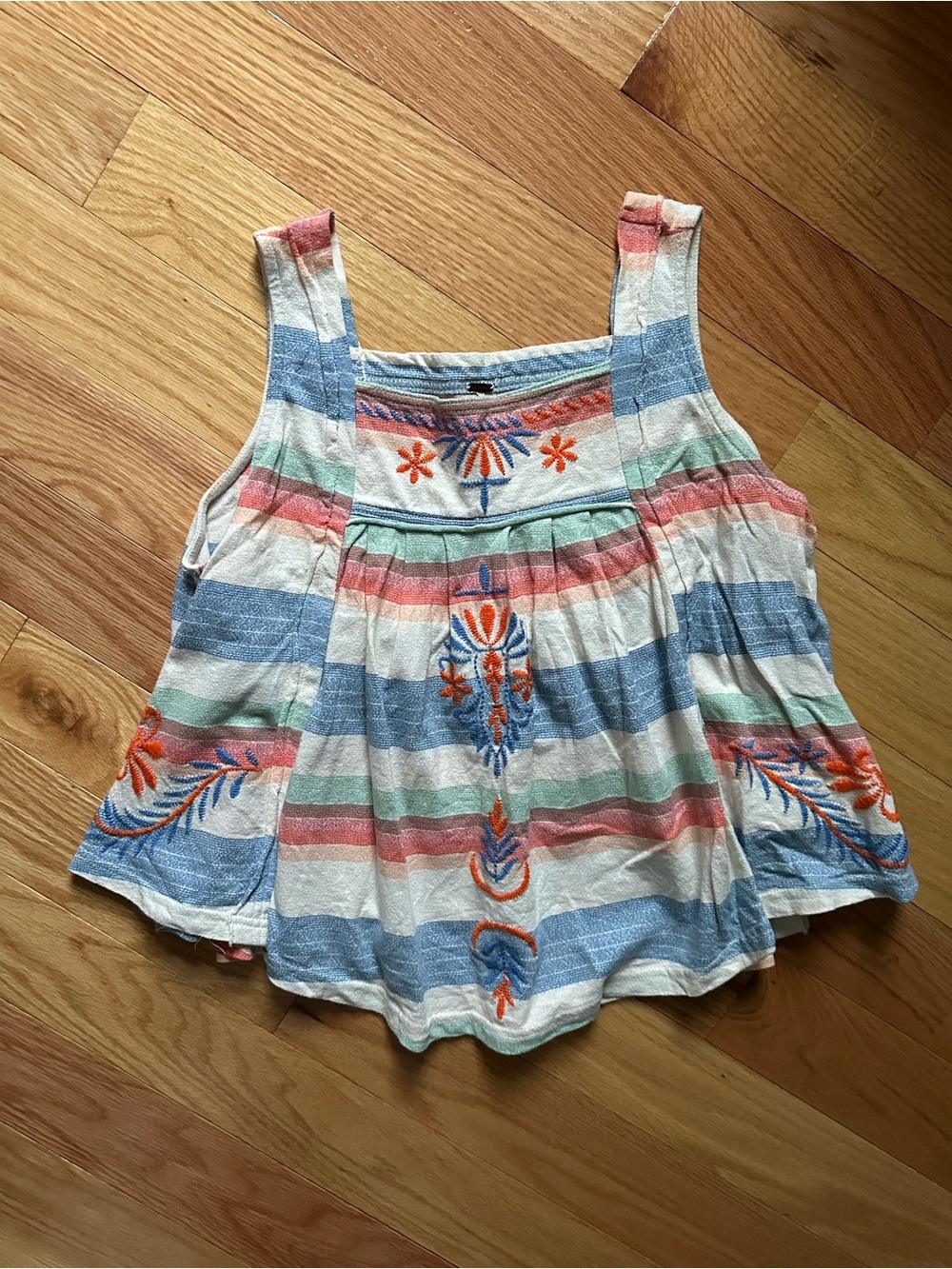 Free People Embroidered Striped Swing Tank Top Boho Multicolor โจ